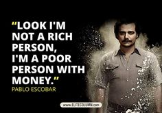 a man standing in front of a black background with the words, look i'm not a rich person, im a poor person with money