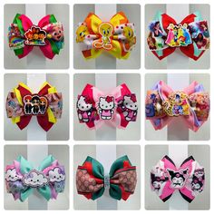 *Handmade hair bows🎀  *Bow is approximately 4"x 3.5" *Made with ribbon grosgrain and alligator clip. Disney Ribbon Hair Bows, Hair Bow Instructions Beautiful Bows Boutique, Boutique Hair Bow Tutorial, Fancy Hair Bows, Funky Bow, Hair Bow Tutorial, Cartoon Hair, Handmade Hair Bows, Baby Hair Bows