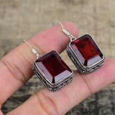 Red Garnet Earrings Garnet Gemstone Handcrafted Antique 925 Sterling Silver, Handcrafted Sterling Silver Red Garnet Dangle Earring For Gifts Product Details: 👉 Gemstone Name: Red Garnet 👉Gemstone Shapes: Rectangular  👉 Setting Material: 925 Sterling Silver 👉 Earring Size: 4.5 Centimeters Approx. 👉 Handmade: Yes 👉 Hypoallergenic: No 👉 Finish: 925 Sterling Silver 👉 Care Instructions: Avoid contact with water, perfumes, and chemicals. Clean with a soft cloth. 👉 Packaging: Comes in a beauti Antique Silver Garnet Jewelry, Gemstone Shapes, Classic Silver Garnet Earrings, Garnet Earrings Silver, Silver Garnet Dangle Earrings, Red Garnet Earrings, Red Faceted Garnet Earrings, Garnet Earrings, Garnet Gemstone