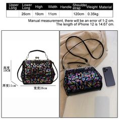 (Lower Long)26cm * (Height)19cm * (Width)11cm Note: 1 Inch=2.54 CM; 1 CM=0.39 Inch , Due to different batches, bag's liner may be different. Fashion designer and good price, please rest assured purchase.Manual measurement, there will be an error of 1-2 cm. ( All pictures are actual photos. But due to the different light and monitor setting, minor color difference maybe exist. Thank you for understanding. )The length of iPhone 12 is 14.67 cm. Trendy Handheld Shoulder Bag For Party, Trendy Large Capacity Clutch For Party, Trendy Party Satchel Evening Bag, Trendy Satchel Evening Bag For Party, Trendy Rectangular Satchel For Party, Trendy Party Satchel Bag, Trendy Rectangular Party Satchel, Trendy Party Box Bag With Removable Pouch, Party Crossbody Box Bag With Detachable Handle