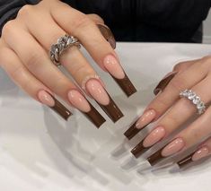 #nails #nailart #nailideas #acrylic #acrylicnaildesigns #brown #frenchtipnails #instagram #instagram #inspiration Nails And Rings, Acrylic Nails Nude, Brown Acrylic Nails, November Nails, French Tip Acrylic Nails, Fall Acrylic Nails, Long Acrylic Nails Coffin