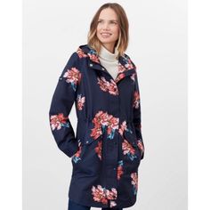 Joules Loxley Print Longline Waterproof Jacket Navy Peony Floral Size 6 Nwt *Tiny Manufacturing Mark Or Variation On Back Longline Waterproof Parka Taped Seams Adjustable Hood With Storm Peak Zip & Snap Fastening Jersey Lining Two Flap Pockets W/ Poppers Curved Hem Drawstring Waist For Flattering Shape Adjustable Cuffs Main: 100% Polyester, Lining 1: 65% Polyester 35% Cotton, Lining 2: 100% Polyester Machine Washable We Have Free People, Makeup, Jewelry, Children’s Clothes & More! Navy Peony, Waterproof Parka, Floral Coat, Short Dresses Casual, Judy Blue Jeans, Waterproof Jacket, Hooded Coat, Rain Wear, Drawstring Waist