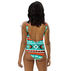 Each swimsuit is made to order and ships as soon as it is printed by the manufacturer. Please allow up to two weeks for it to arrive to you.Custom made swim suit line by BAHA RANCH WESTERN WEAR! you won't find these ANYWHERE ELSE! One piece is destined to become the only swimsuit you want to reach for in your drawer! Comfortable and flattering on many different body types. XS fits 0/2 S fits 2/4 M fits 6/8 L fits 8/10 XL fits 10/12XXL 12/14 made of 88% polyester 12% elastane Size guide CHEST WAI Bohemian Blue One-piece Swimwear, Turquoise One-piece Swimwear For Summer, Turquoise One-piece Summer Swimwear, Turquoise One-piece Swimwear For Beach Season, Fitted Turquoise Swimwear For Beachwear, Turquoise Beachwear Swimwear, Fitted Turquoise Swimwear For Beach Party, Tropical Turquoise Swimwear For Poolside, Boho Kimono