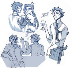 some drawings of people drinking and talking to each other