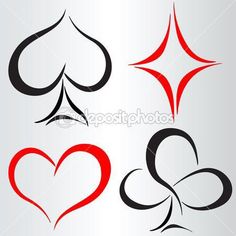 four card suits in the shape of hearts