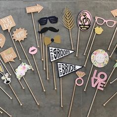 wedding photo props are laid out on the floor