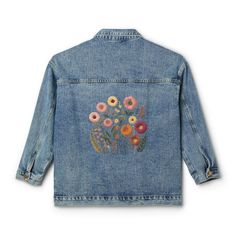 Women's Denim Jean Jacket, Flower Print Design, Relaxed Oversized Fit, Colorful Elegant Print, Trendy Jacket, Modern Design, a Perfect Gift. - Etsy Flower Print Design, Customised Denim Jacket, Kids Denim Jacket, Unique Jeans, Custom Denim Jacket, Trendy Jackets, Custom Denim, Embroidered Denim