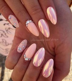 Pink Chrome Nails Designs Short, Gemstone Manicure, Fantastic Nails, Pin Trest, Peach Nails, Classy Nail Designs, Elegant Nails, Classy Nails, Chrome Nails