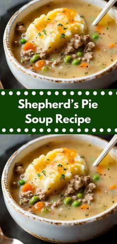 two bowls filled with shepherd's pie soup