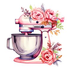 a drawing of a pink mixer with flowers on it