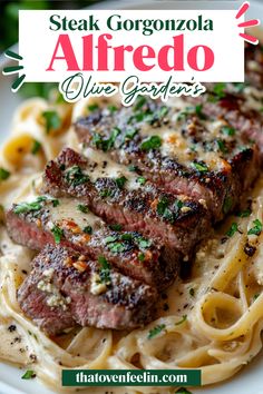 steak gorgonzola alfredo with garlic and parmesan cheese on the side