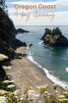 the oregon coast with text overlay that reads, oregon coast 4 day itinerary