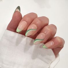 Trendy Green Nails Square, Fake Nails Acrylics French Tips, Swirl Nails French Tip, Green Swirl Nails, Nessa Nails, Mint Green Nails, Swirl Nails, Nails French Tip, French Tip Press On Nails