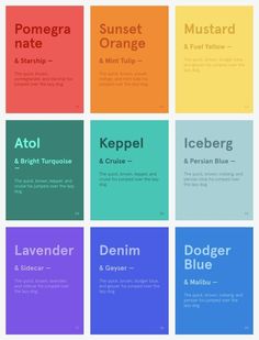 the different font styles and colors for each type of text, including orange, blue, yellow