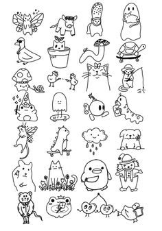 an image of cartoon animals with different faces and body parts in black ink on white paper