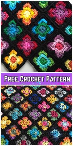 two crocheted squares with the words free crochet pattern written below them