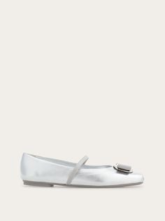 New Vara plate ballet flat - Shoes - Women Silver Ballet Flats, Contemporary Ballet, Bow Slides, Gold Ballet Flats, Tailored Suit, Flats Online, School Inspiration, Black Ballet Flats, Ferragamo Flats