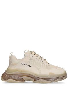 Front and back pull loops. Front lace-up closure. Embroidered details. Logo details. Vintage effect many vary. Mesh lining. Rubber midsole. Rubber sole Balenciaga Triple S Clear Sole, Balenciaga Men, Vintage Effect, Sole Sneakers, Sports Sweatshirts, Embroidered Details, Balenciaga Triple S, Crossbody Messenger Bag, Sports Brands