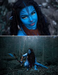 A woman dressed up as Navi from the movie Avatar Avatar Photoshoot Ideas, Navi Cosplay, Avatar Cosplay Blue, Fantasy Photography, Fantasy Portraits, Portrait Photographers