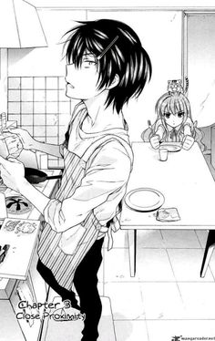 an anime character is cooking in the kitchen