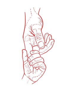 a drawing of a hand holding something in it's right hand with the other hand pointing