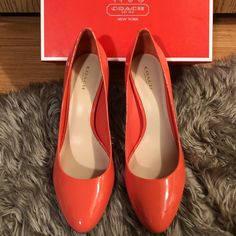 Coach Heels Only Worn Twice,No Scratches On Them Just Under The Bottom Fro Touching The Ground, Look Brand New.Size 9 Very Classy And Comfy: Color Name: Cerise Coach Shoes, Color Names, Shoes Women Heels, Shoes Heels, Black And Red, Women Shoes, Heels, Women Shopping, Black