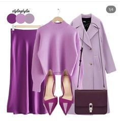 Purple Clothes Combination, Lilac Coat Outfit, Summer Color Schemes, Lilac Coat, Lavender Fashion, Color Combos Outfit, How To Mix, Mode Casual