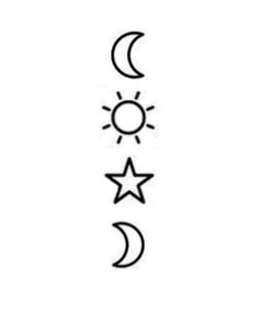 three stars and the moon are drawn in black ink