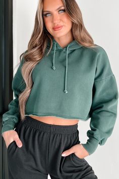 Clarissa Raw Hem Crop Hoodie (Deep Emerald) · NanaMacs Crop Hoodies Womens, Cropped Hoodie Outfit Casual, Denim Jacket Outfit Women, Cropped Hoodie Outfit, 2025 Outfits, Jean Short Outfits, Jacket Outfit Women, Denim Jacket Outfit, Outfit Pieces