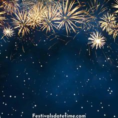 fireworks are lit up in the night sky with stars and snow flakes on them