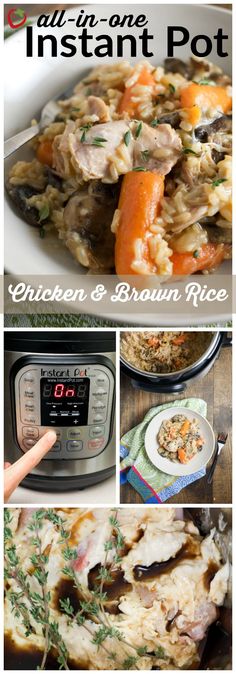 chicken and brown rice in an instant pot with the words instant pot written above it