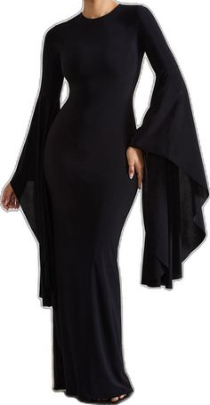 Long Evening Dresses With Draped Sleeves, Black Draped Dress With Draped Sleeves, Black Maxi Dress With Draped Sleeves, Evening Long Sleeve Maxi Dress With Draped Sleeves, Black Maxi Dress With Draped Sleeves For Formal Events, Black Maxi Dress With Draped Sleeves For Formal Occasions, Dinner Maxi Dress With Draped Sleeves, Long Dress With Draped Sleeves For Party, Long Dresses With Draped Sleeves For Party