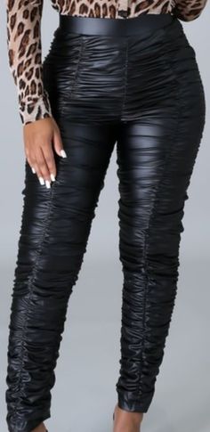 HIGH WAIST FAUX LEATHER PANTS ELASTIC WAIST BAND SOFT LINING INSIDE TRUE TO SIZE MATERIAL: POLYESTER 35%, COTTON 66% Black Faux Leather Club Bottoms, Black Stretch Leather Pants For Club, Black Leather Pants For Club, Edgy Stretch Leather Pants, Casual Stretch Leather Bottoms, Black Club Bottoms For Fall, Black Faux Leather Pants For Club, Black Leather Pants For Clubbing In Fall, Casual Stretch Leather Pants For Club