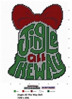 a cross stitch christmas ornament with the words,'jingle all the way bell '