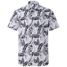 Holiday Beach Leaves Short Sleeve Shirt Features：  Product ID:SS0004 Material:Cotton Season:Summer Color:Black,Blue,White,Gray  Size Chat： White Hawaiian Shirt With Palm Tree Print For Vacation, Short Sleeve Shirt With Plants Print For Beach, Beach Shirt With Plants Print And Short Sleeves, Summer Beach Short Sleeve Shirt With Palm Tree Print, Beach Shirt With Plant Print And Short Sleeves, Black Tropical Print Shirt For Vacation, White Tops With Plant Print For Vacation, Casual Leaf Print Tops For Summer, White Hawaiian Shirt For Vacation