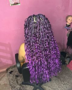 gyps braids lilás ou roxo? 🥰✨ Black And Purple Goddess Braids, Purple Boho Braids, Purple Goddess Braids, Kids Goddess Braids, Braids Purple, Purple Box Braids, Cute Box Braids, Mermaid Braid