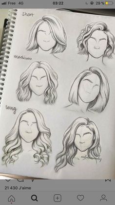 a drawing book with different types of hair and the words how to draw curly hair on it