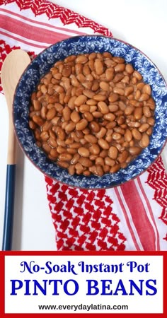 no - soak instant pot pinto beans in a blue bowl with red and white table cloth