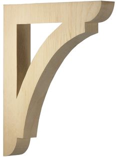 an unfinished wooden shelf bracket with the letter f on it's end and bottom