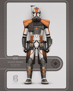 a star wars character is standing in front of a gray and orange background with the words galactic