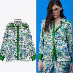 Brand New With Tags. Elegant Printed Green Shirt, Elegant Green Printed Shirt, Green Printed Long Sleeve Blouse, Elegant Green Zara Shirt, Green Floral Print Long Sleeve Shirt, Zara Long Sleeve Shirt For Spring, Zara Green Collared Blouse, Zara Long Sleeve Printed Tops, Zara Green Long Sleeve Shirt