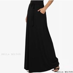 Bellamilton - Urban Leisure Solid Color Drawstring Midi Skirt Solid Drawstring Long Skirt, Black Midi Skirt, Knee Length Skirt, Types Of Skirts, A Line Skirt, A Line Skirts, Casual Skirts, Knee Length, Midi Skirt