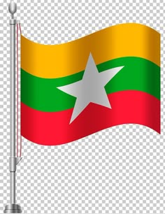 the flag of myanmar waving in the wind, with a star on it's side