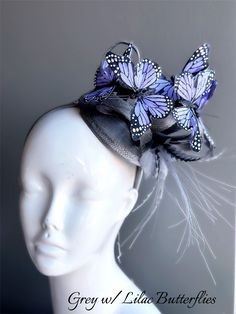 butterfly headpiece, Kentucky Derby fascinator Hat, women fascinators From our Whimsical Collection, this elegant women's fascinator Features a purple Headpiece with Blue butterflies perfect for your special event; you have the option to pick others butterfly colors and headpiece color as well! I N C L U D E D Black sinamay fascinator on headband base topped with high-quality intricately detailed butterflies. In secure box packaging to keep form. S H I P P I N G - Processed same day or within 24 Adjustable Hair Accessories For Evening Carnival, Adjustable Evening Hair Accessories For Carnival, Purple Costume Hats And Headpieces For Carnival Party, Adjustable Purple Mini Hats For Gifts, Adjustable Purple Mini Hat As A Gift, Whimsical Adjustable Fascinator For Races, Whimsical Adjustable Fascinator For Kentucky Derby, Purple Mardi Gras Party Costume Hats And Headpieces, Purple Mardi Gras Party Costume Hat