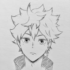 a drawing of an anime character with short hair and big eyes, looking to the side