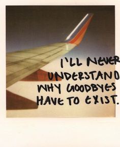 an airplane wing with the words i'll never understand why goodbyes have to exist