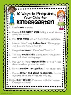 a poster with the words 10 ways to prepare your child for kindergarten