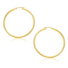 14k Yellow Gold Polished Hoop Earrings (30mm) Snap Lock, Gold Polish, Diamond Design, Ring Collections, Gold Hoop Earrings, Metal Stamping, Personalized Jewelry, Chains Necklace, Wedding Rings Engagement