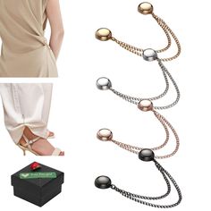 PRICES MAY VARY. 【Fashion Enhancement for Any Garment】Shirts, cardigan, blouses & more – this magnetic clothing clips can upgrade the fit and style of most women’s clothing in no time at all. Unlike other back of cinch clips that are complicated & easily fall off, with this, you instantly create a better fit & style to look and feel your best! 【Exceptional Quality】We take pride in our exquisite workmanship. Each clip is made with meticulous attention to detail and comes in 4 beautiful metallic c Gold Clothes, Hijab Magnets, Baggy Shirts, Shirt Clips, Clothes Clips, Leg Cuffs, Clothing Hacks, Clothes Organization, Metallic Colors