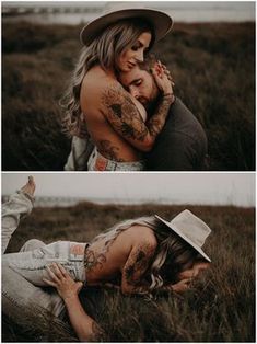 two photos of a woman with tattoos on her back and the same photo of a man in